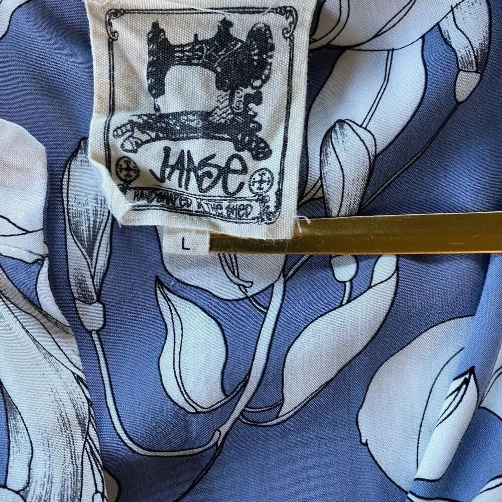 Jaase Jacket Blue White  Floral Full Zip Bomber Jacket Size Large Ruched Sleeve - Picture 4 of 12